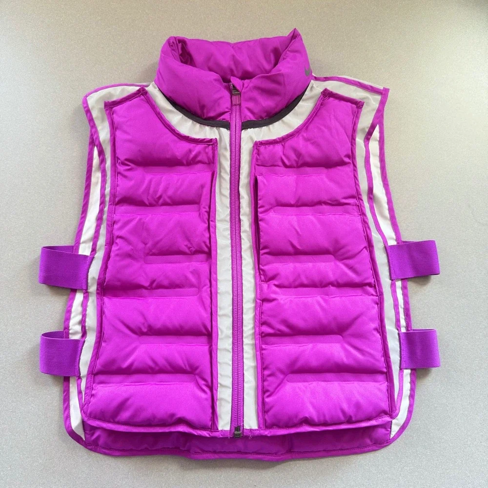 Nike Aeroloft 800 Down Running Vest Purple Magenta Womens Small Reflective Zip